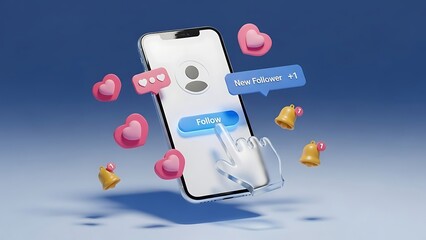 Smartphone with social media notifications and follow button