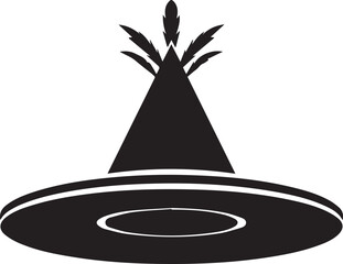 Black silhouette of a conical hat with decorative elements on top