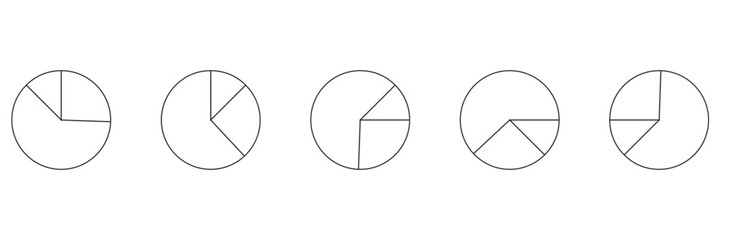 Segmented circles set. Diagram wheel parts. Line art segment slice sign. Circle section graph. Pie chart icon. Round diagram part infographic. Geometric element. Vector illustration