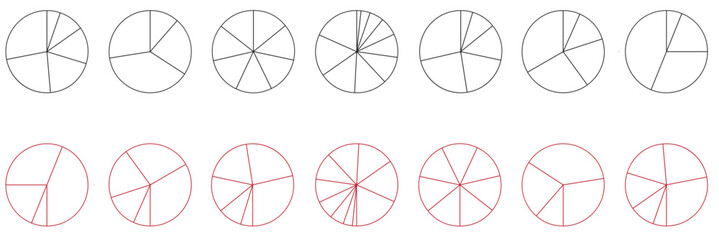 Segment slice line art. Pie chart icon. Wheel round diagram part. Circle section graph. 2,3,4,5,6 segment infographic. Five phase, six circular cycle. Geometric element. Vector illustration 