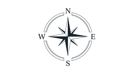 Elaborate compass rose featuring a bold central starburst showing north east south and west inside a split circular frame for a classic navigation symbol design.