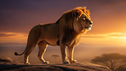 Lion Silhouetted Against a Fiery African Sunset