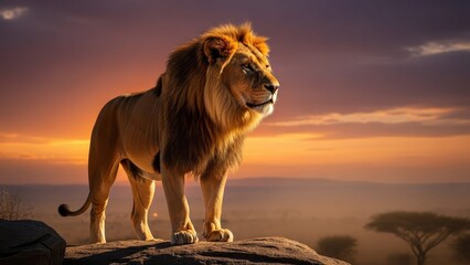 Lion Silhouetted Against a Fiery African Sunset