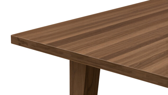 Modern rectangular wooden table corner with natural walnut finish and clean minimalist design for home or office interiors