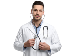 “Doctor with stethoscope, transparent background”