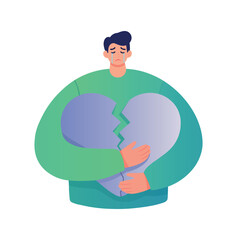 Man Crying and Holding a Broken Heart