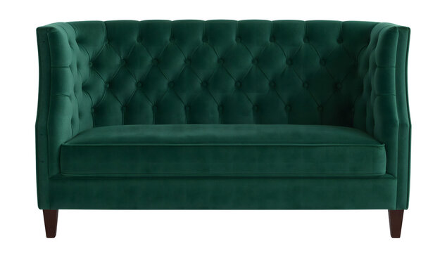 Green velvet chesterfield loveseat sofa with deep button tufting and high back for modern living room decor