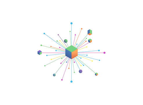 Network diagram with multicolored nodes and connections