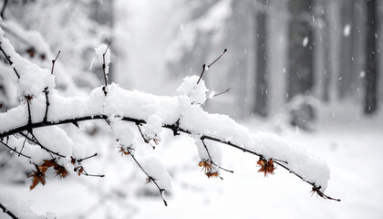 Snowy Branch in Winter Forest