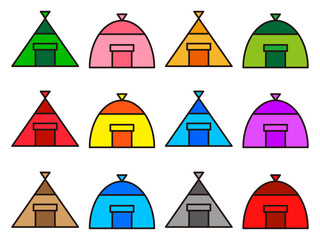 カラフルなテントのアイコン素材セット2