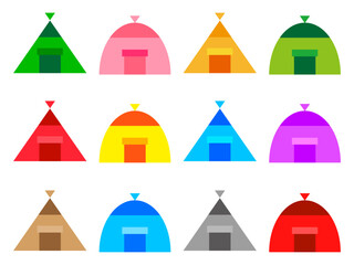 カラフルなテントのアイコン素材セット