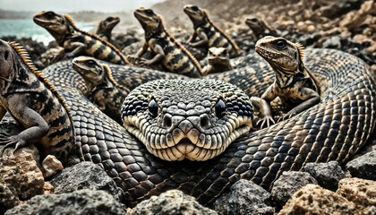 Obraz premium Snakes Hiding in the Scaly Reptile Wildlife Texture