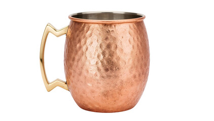 Hammered copper mug with gold handle isolated on transparent background perfect for moscow mule cocktails and kitchen decor