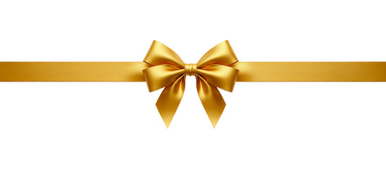 Elegant golden satin ribbon bow for gift decoration Isolated on Transparent Background.