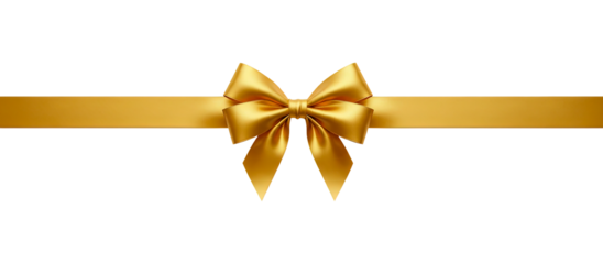 Elegant golden satin ribbon bow for gift decoration Isolated on Transparent Background.