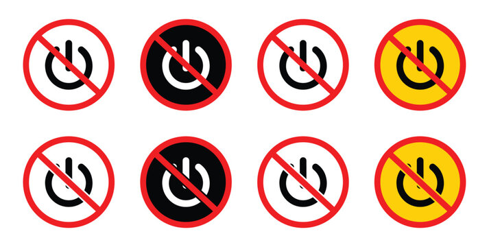 Power Off Symbol with Prohibition Icon. Power button prohibition symbol, Do not shutdown vector icon.