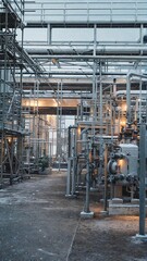 Industrial factories in a snowy winter setting.