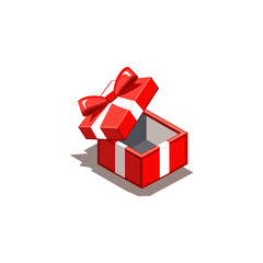Red Open Gift Box Vector Illustration with Ribbon Bow, Ideal for Holiday Promotions, Christmas Shopping, Birthday Surprise, and Festive Celebration Icons. Empty Container Graphic Element.