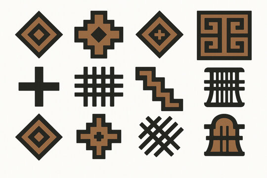 Mapuche Textile Icon Set Vector Illustration with Geometric Patterns and Traditional Motifs