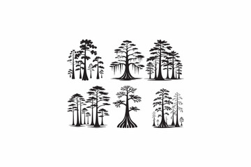Swamp Cypress nature tree vector silhouettes black image made by adobe illustrator.