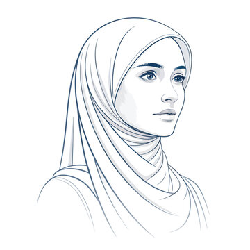 Portrait of a Woman Wearing a Hijab in Line Art Style