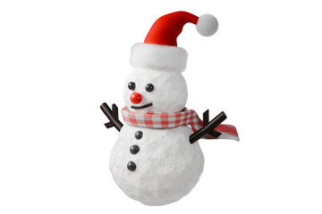 3d smiling snowman icon. christmas holiday concept. minimal cartoon winter character christmas mascot for web banner ad. isolated on white background. 3d render.