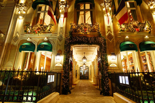 Paris, France - December 13, 2025: Le Clarence is gastronomic French luxury restaurant housed within a jewel box of a breath-taking 18th-century Parisian townhouse just off the Champs Elysees.