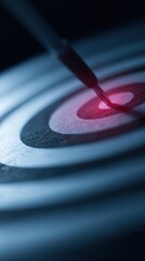 Close-up of a target with an arrow hitting the bullseye, the target area glowing brightly, representing precision, goal achievement, and measurable success.
