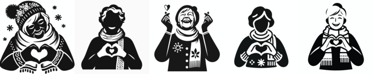 vector silhouette of a grandmother forming hands as a symbol of Christmas love