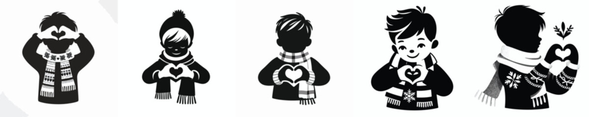 vector silhouette of a little boy forming hands as a symbol of Christmas love