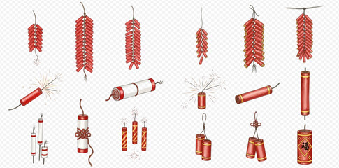 Set of traditional Chinese firecrackers for celebration, festival, and holiday decorations.