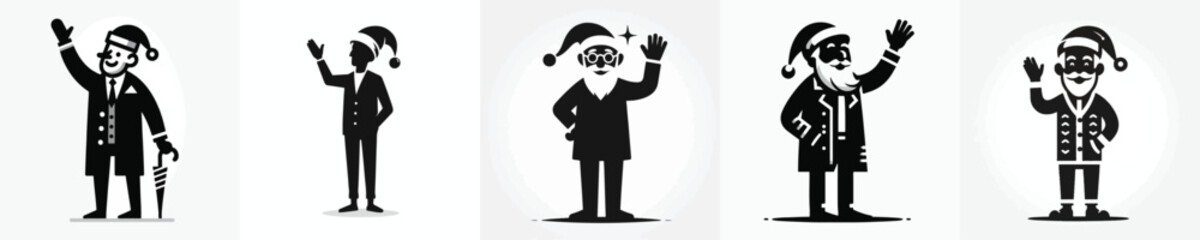 vector silhouette full body of grandfather waving his hand saying hello christmas