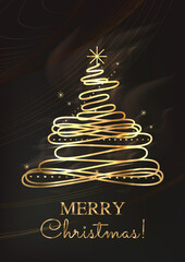 Abstract Golden Christmas Tree Vector Background