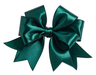 A luscious, emerald green satin bow with elegant, flowing loops on a black backdrop