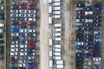 Aerial view of a storage facility for new cars