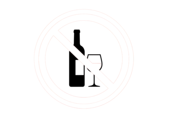 No drinking alcohol warning symbol, bottle and glass prohibition