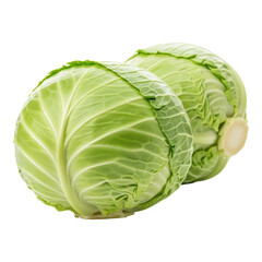 Obraz premium Fresh green cabbage heads isolated on transparent background for healthy eating