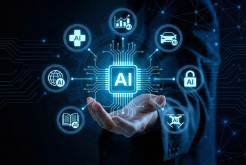 Ethical AI platform creating diverse content formats such as text, video, music, and images, showing responsible automation, data integrity, and transparent content generation in digital systems