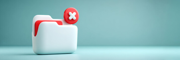Data folder with delete icon minimalist red and white interface conveys data removal urgency