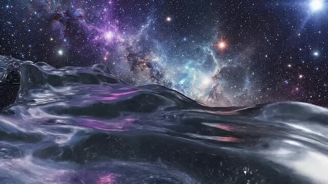 【宇宙反射】液体クロームに星雲が完璧に反射するシネマティックループ
