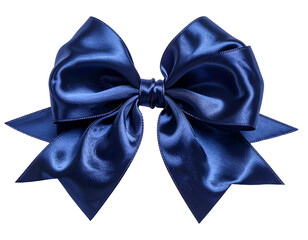 Close-up of a vibrant, glossy blue satin bow on a transparent background, elegant and festive