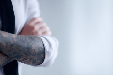 A person with visible tattoos and artistic style working professionally as a financial advisor, challenging professional stereotypes.