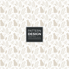 Elegant and gentle seamless pattern featuring adorable cats and botanical leaves