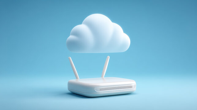 Cloud router connecting data to wireless network in blue lighting