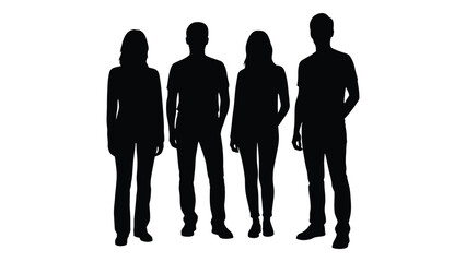 Four people standing together in a dark solid form presenting a striking silhouette