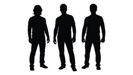 three figures standing together presented in a stark and dramatic black silhouette