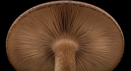 Fototapeta premium A close-up view of the underside of a wild mushroom, showing the intricate, delicate structure of the spore-producing gills in nature ,natural ,gills ,detail