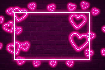 Neon Pink Heart Border on Brick Wall &ndash; Romantic Glow Design