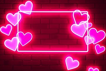 Neon Pink Heart Border on Brick Wall &ndash; Romantic Glow Design