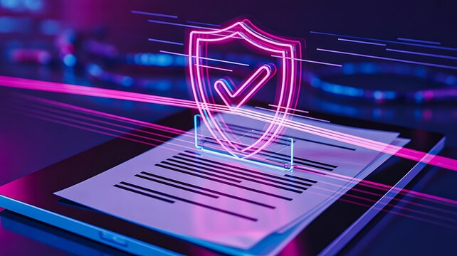 Cyber security data protection concept with shield and document
